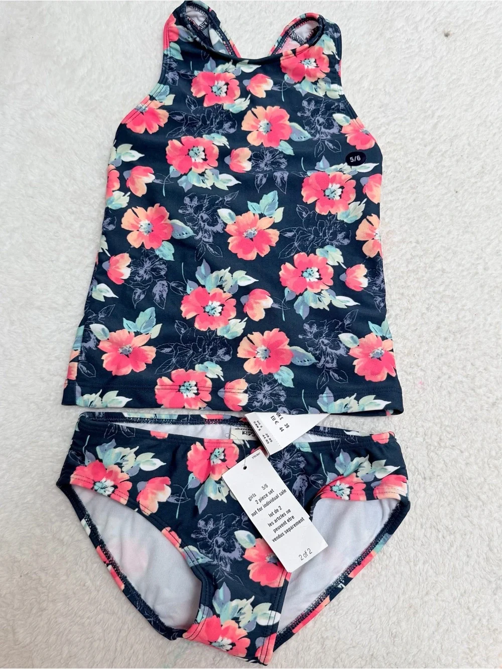 Abercrombie Kids Floral Tankini Swimsuit - Navy with Coral Flowers 5/6